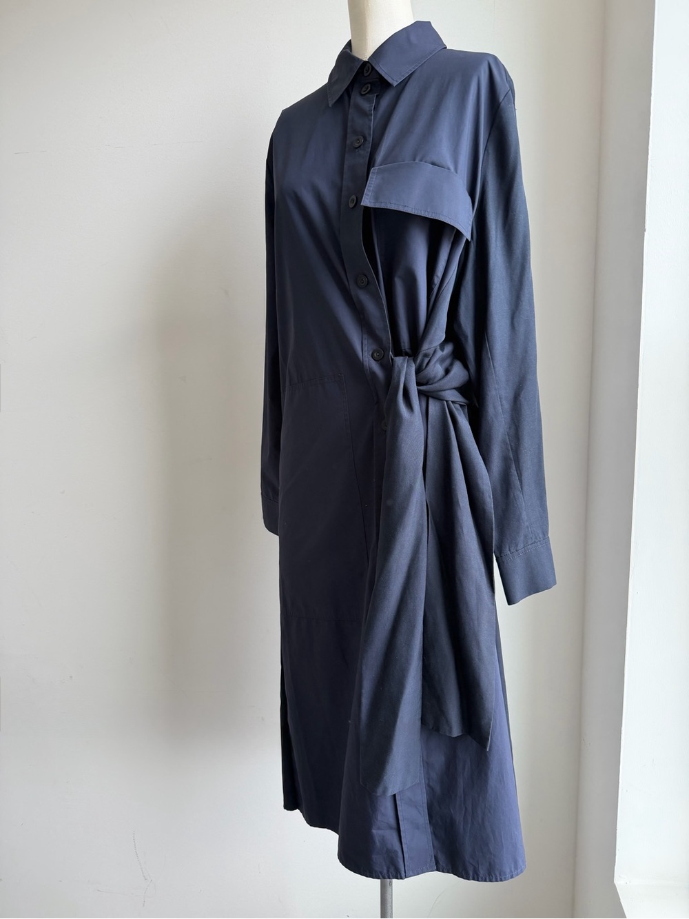 COS Navy Asymmetrical midi Shirt Dress sz